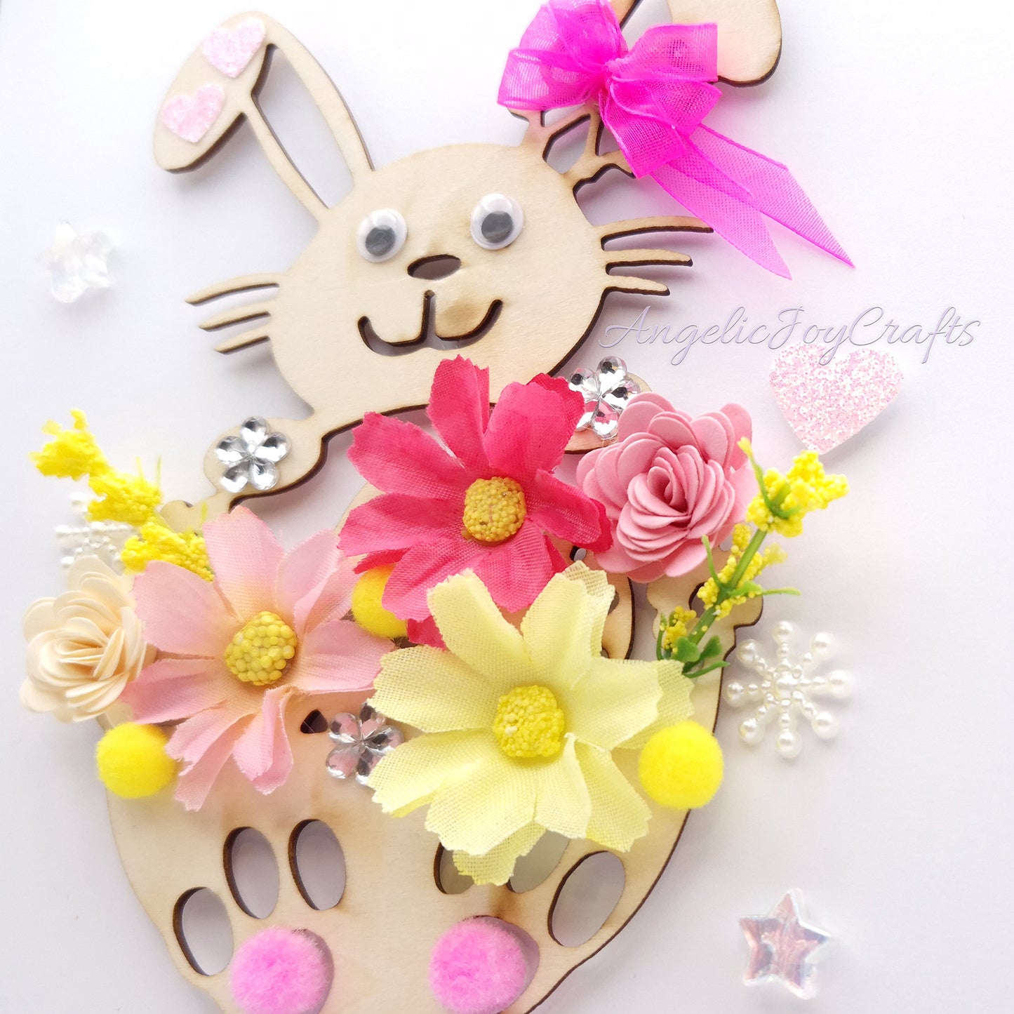 Handmade Personalised 3D Easter Card with Easter Bunny & Flowers + Complimentary Gift Box | Easter