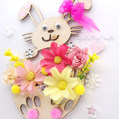 Handmade Personalised 3D Easter Card with Easter Bunny & Flowers + Complimentary Gift Box | Easter