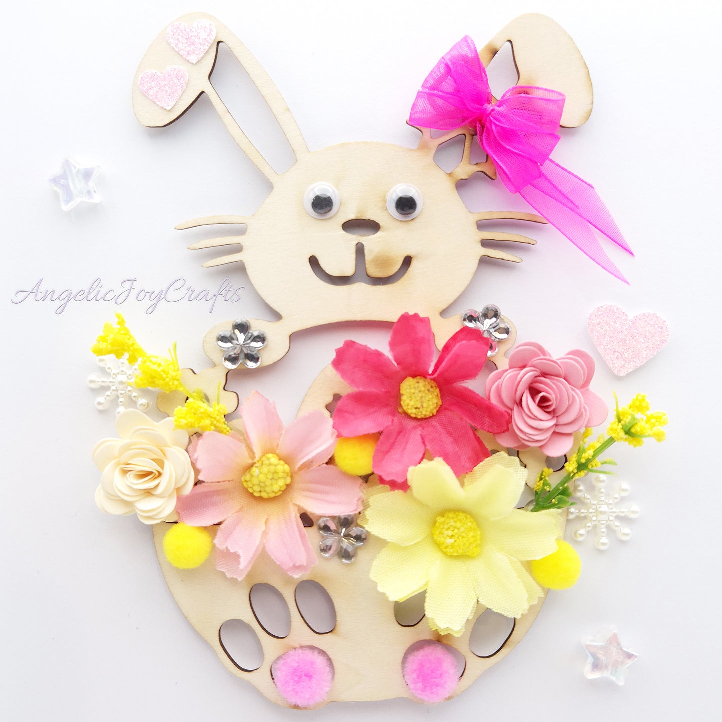 Handmade Personalised 3D Easter Card with Easter Bunny & Flowers + Complimentary Gift Box | Easter