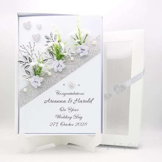 Handmade Personalised 3D Wedding Card with Floral Sash + Complimentary Gift Box | Anniversary | Wedding | Engagement