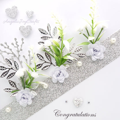 Handmade Personalised 3D Wedding Card with Floral Sash + Complimentary Gift Box | Anniversary | Wedding | Engagement
