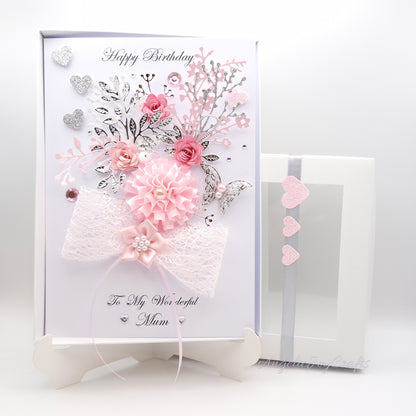 Handmade Personalised 3D Birthday Card with Bow & Floral Bush + Complimentary Gift Box | Birthday | Mother's Day