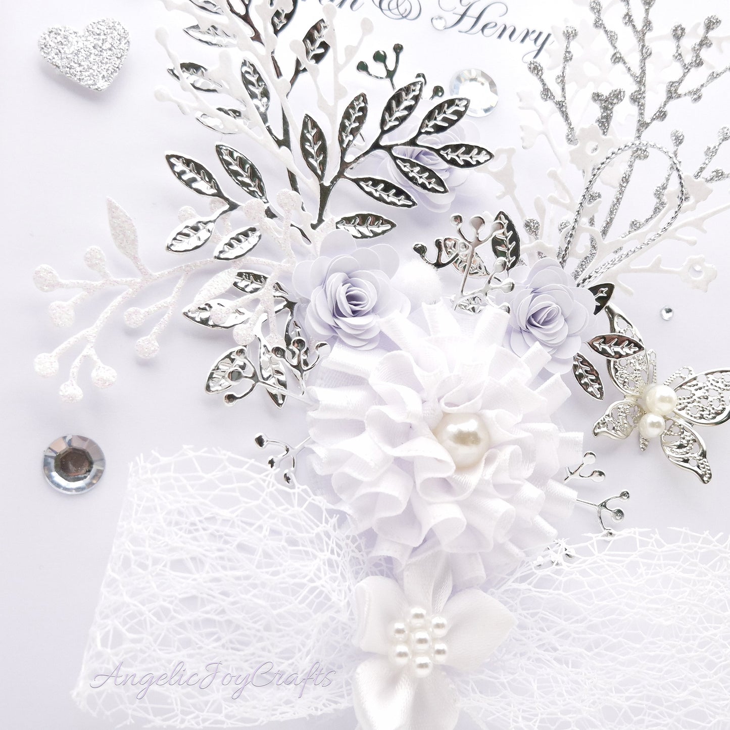 Handmade Personalised 3D Wedding Card with Bow & Floral Bush + Complimentary Gift Box | Anniversary | Engagement