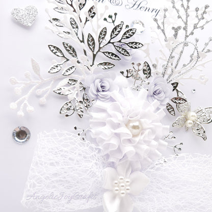 Handmade Personalised 3D Wedding Card with Bow & Floral Bush + Complimentary Gift Box | Anniversary | Engagement