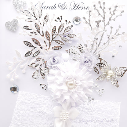 Handmade Personalised 3D Wedding Card with Bow & Floral Bush + Complimentary Gift Box | Anniversary | Engagement