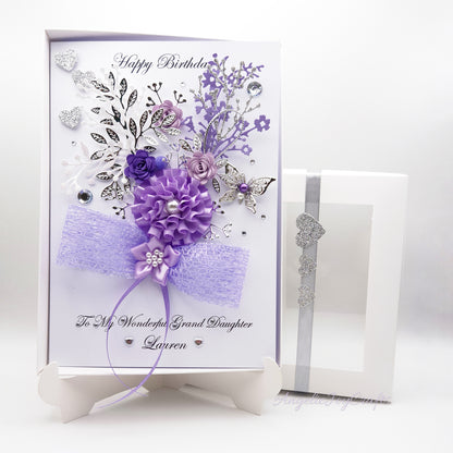 Handmade Personalised 3D Birthday Card with Bow & Floral Bush + Complimentary Gift Box | Birthday | Mother's Day