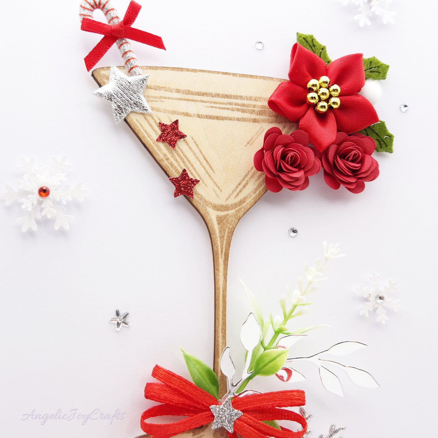 Handmade Personalised 3D Christmas Card with Martini & Christmas Flower + Complimentary Gift Box | Christmas | Noel | New Year