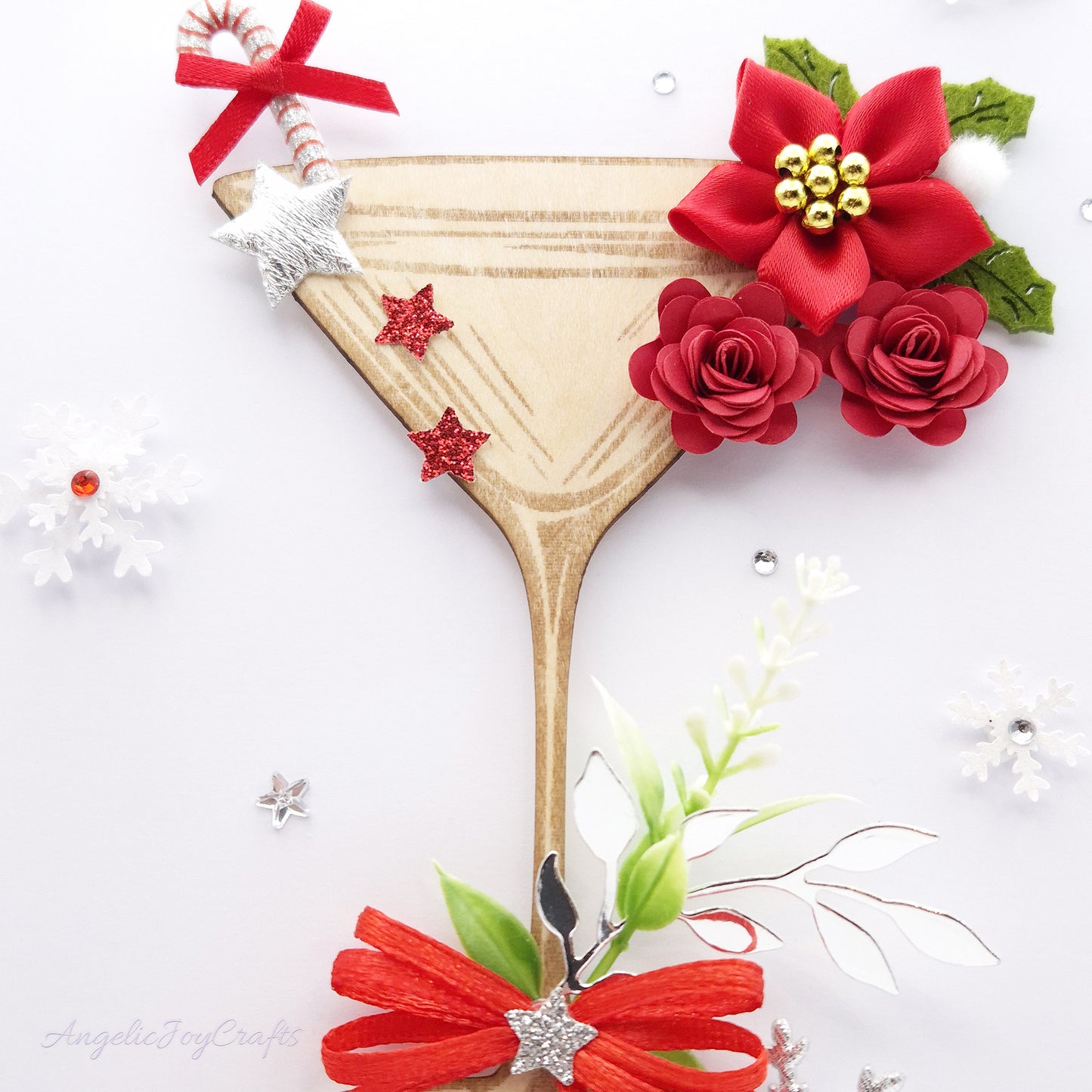 Handmade Personalised 3D Christmas Card with Martini & Christmas Flower + Complimentary Gift Box | Christmas | Noel | New Year