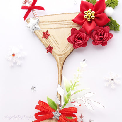 Handmade Personalised 3D Christmas Card with Martini & Christmas Flower + Complimentary Gift Box | Christmas | Noel | New Year