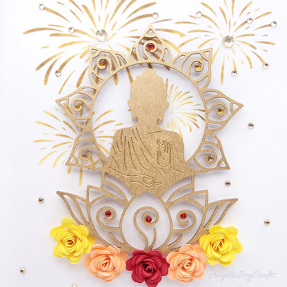 Handmade Personalised 3D Diwali Card with Flowers & Fireworks + Complimentary Gift Box | Deepavali | Deepawali