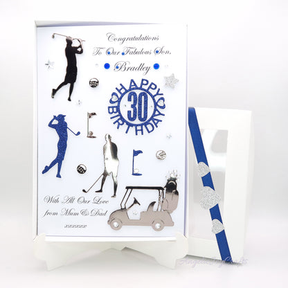 Handmade Personalised 3D Birthday Card with Golfers & Cart + Complimentary Gift Box | Birthday | Birthday for Him