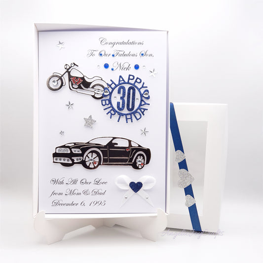 Handmade Personalised 3D Birthday Card with a Car & Motorbike + Complimentary Gift Box | Birthday | Birthday for Him