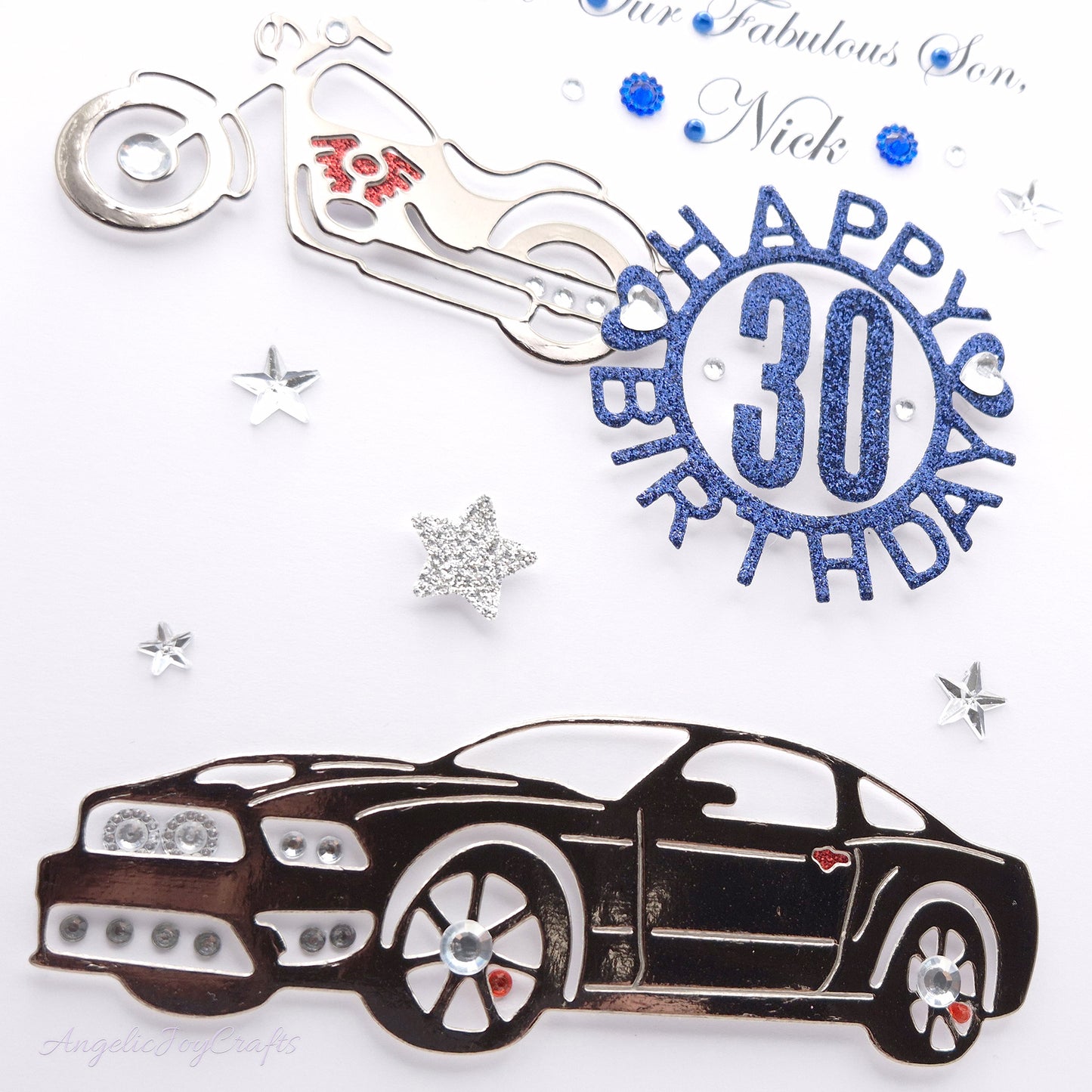 Handmade Personalised 3D Birthday Card with a Car & Motorbike + Complimentary Gift Box | Birthday | Birthday for Him