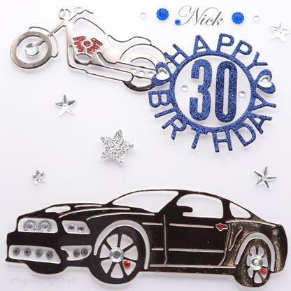 Handmade Personalised 3D Birthday Card with a Car & Motorbike + Complimentary Gift Box | Birthday | Birthday for Him