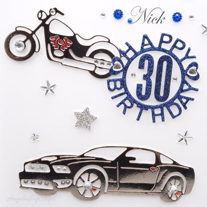Handmade Personalised 3D Birthday Card with a Car & Motorbike + Complimentary Gift Box | Birthday | Birthday for Him