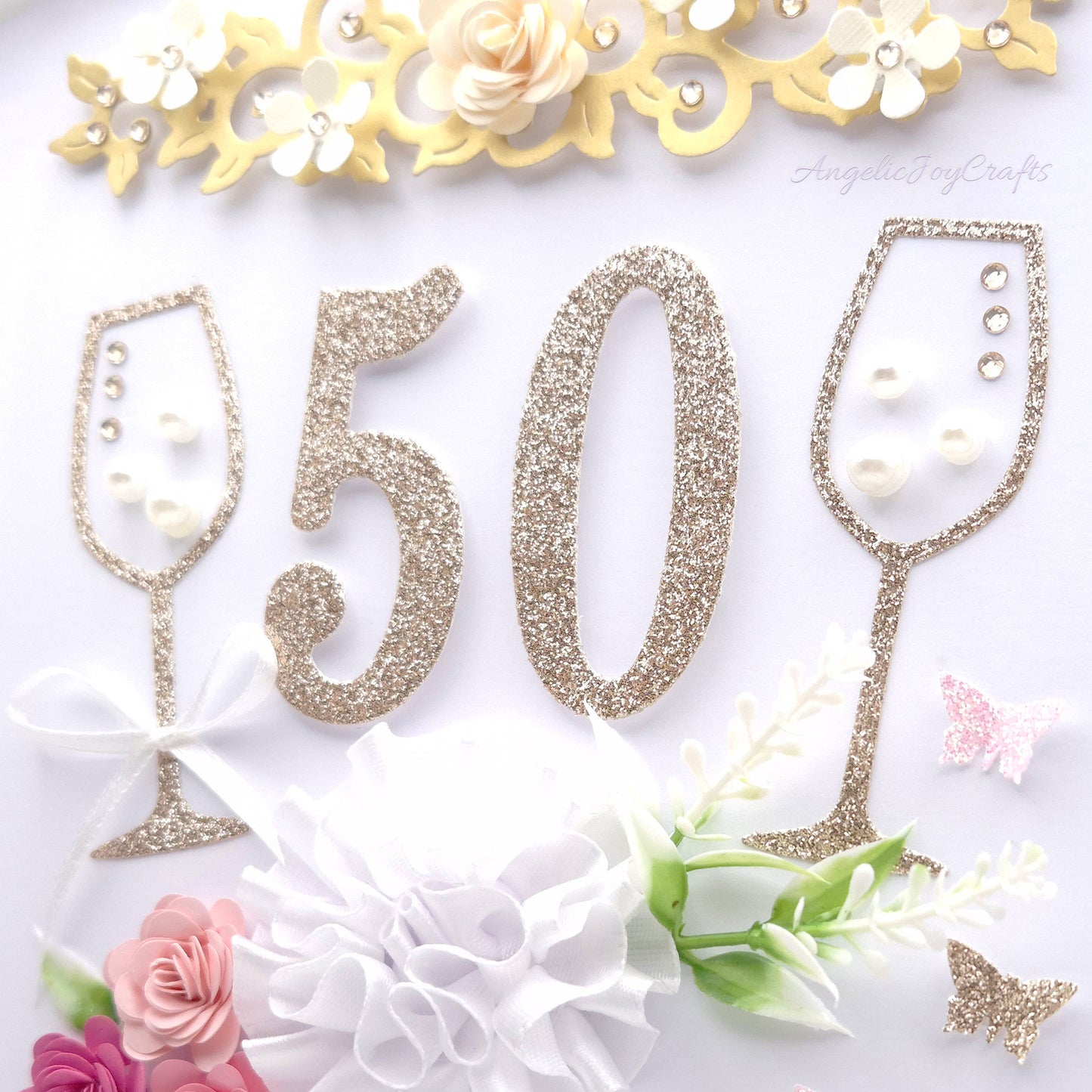 Handmade Personalised 3D Birthday Card with Champagne Flutes & Flowers + Complimentary Gift Box | Birthday | Mother's Day