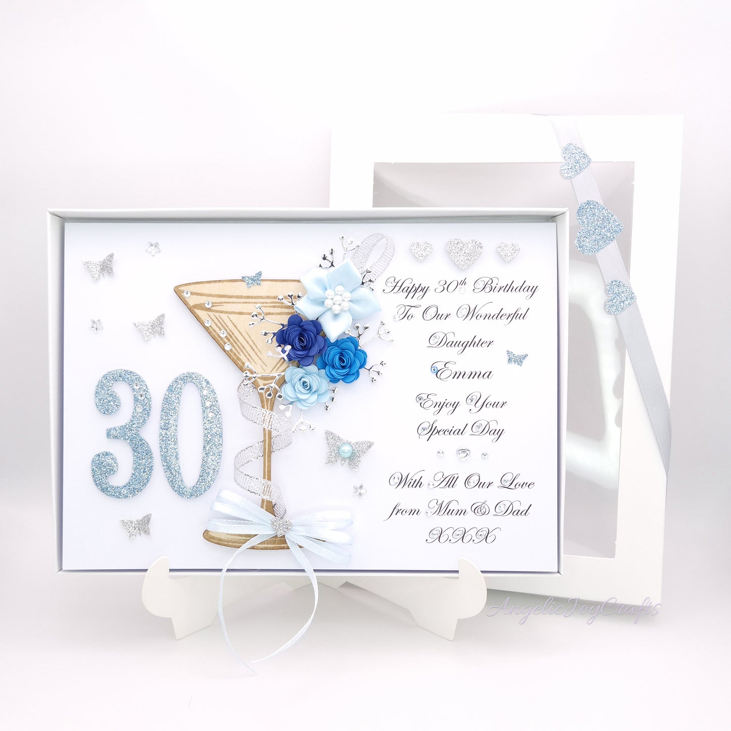 Handmade Personalised 3D Birthday Card with Martiny Glass & Flowers + Complimentary Gift Box | Birthday | Mother's Day