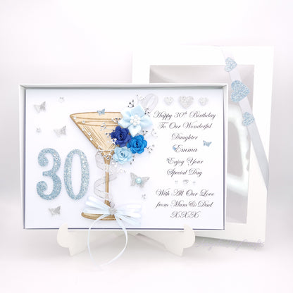 Handmade Personalised 3D Birthday Card with Martiny Glass & Flowers + Complimentary Gift Box | Birthday | Mother's Day