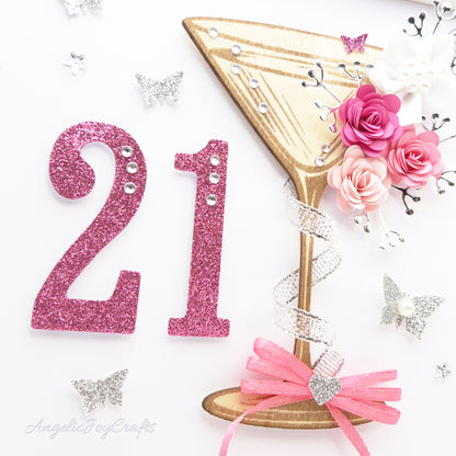 Handmade Personalised 3D Birthday Card with Martiny Glass & Flowers + Complimentary Gift Box | Birthday | Mother's Day
