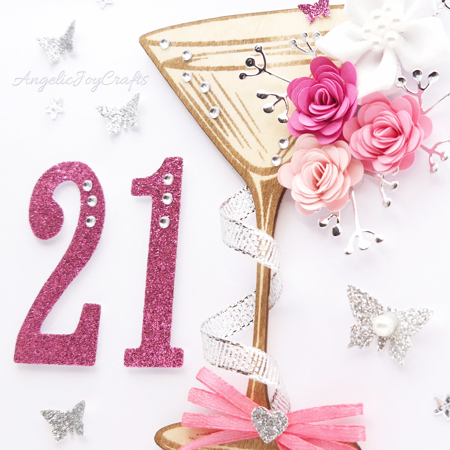 Handmade Personalised 3D Birthday Card with Martiny Glass & Flowers + Complimentary Gift Box | Birthday | Mother's Day