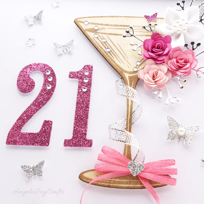 Handmade Personalised 3D Birthday Card with Martiny Glass & Flowers + Complimentary Gift Box | Birthday | Mother's Day