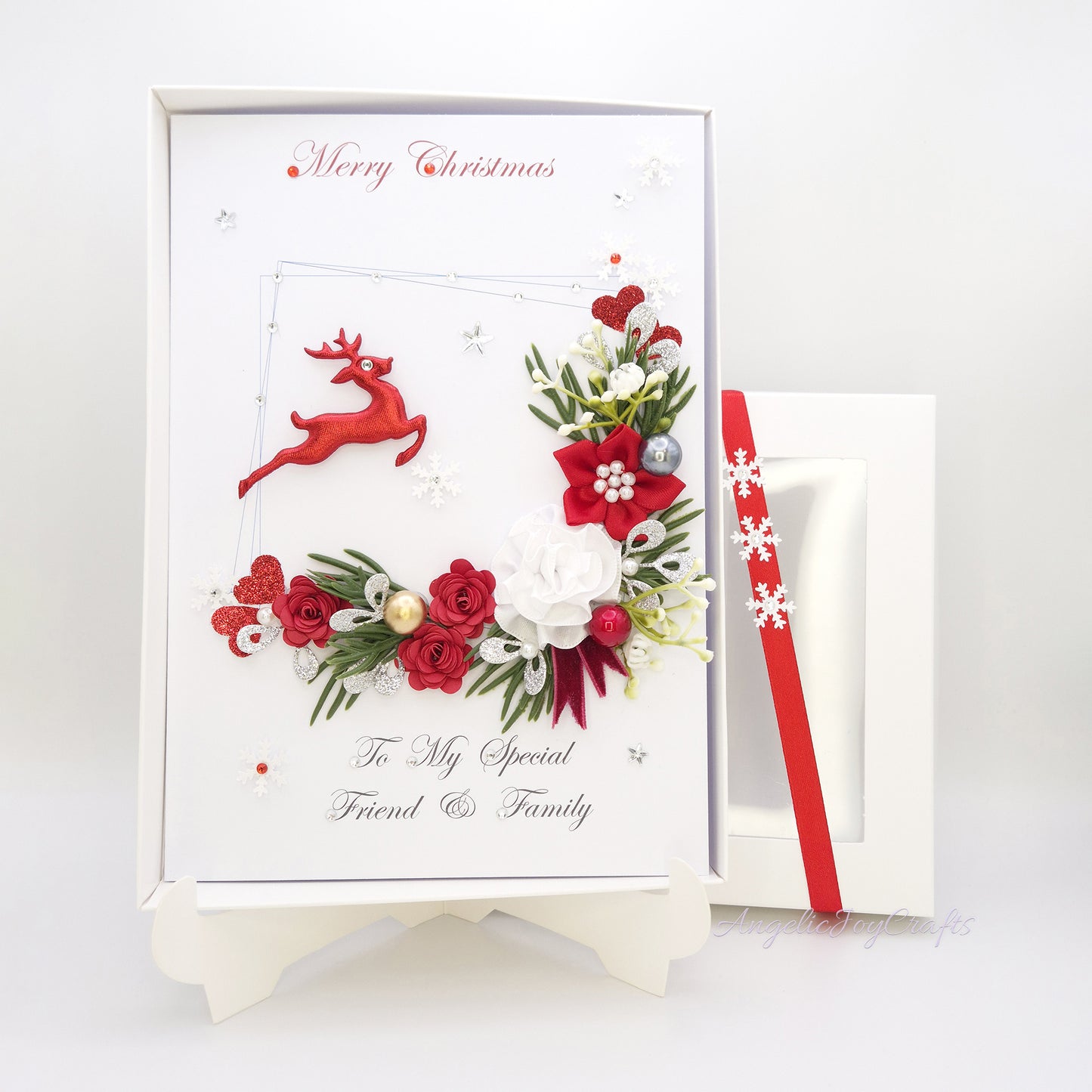 Handmade Personalised 3D Christmas Card with Spruce Branch & Deer + Complimentary Gift Box | Christmas | Noel | New Year