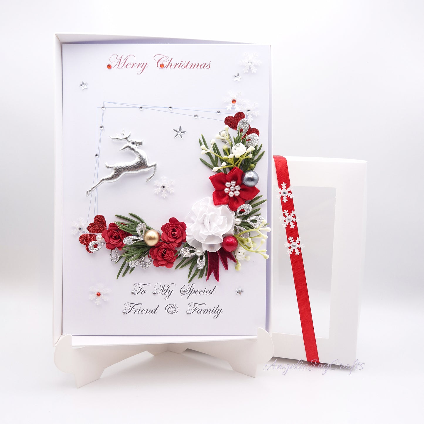 Handmade Personalised 3D Christmas Card with Spruce Branch & Deer + Complimentary Gift Box | Christmas | Noel | New Year