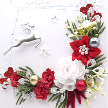 Handmade Personalised 3D Christmas Card with Spruce Branch & Deer + Complimentary Gift Box | Christmas | Noel | New Year