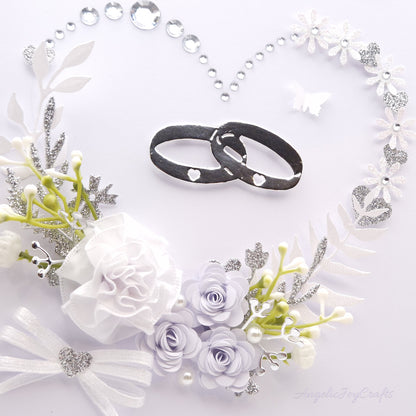 Handmade Personalised 3D Wedding Card with Floral Heart & Rings + Complimentary Gift Box | Anniversary | Engagement