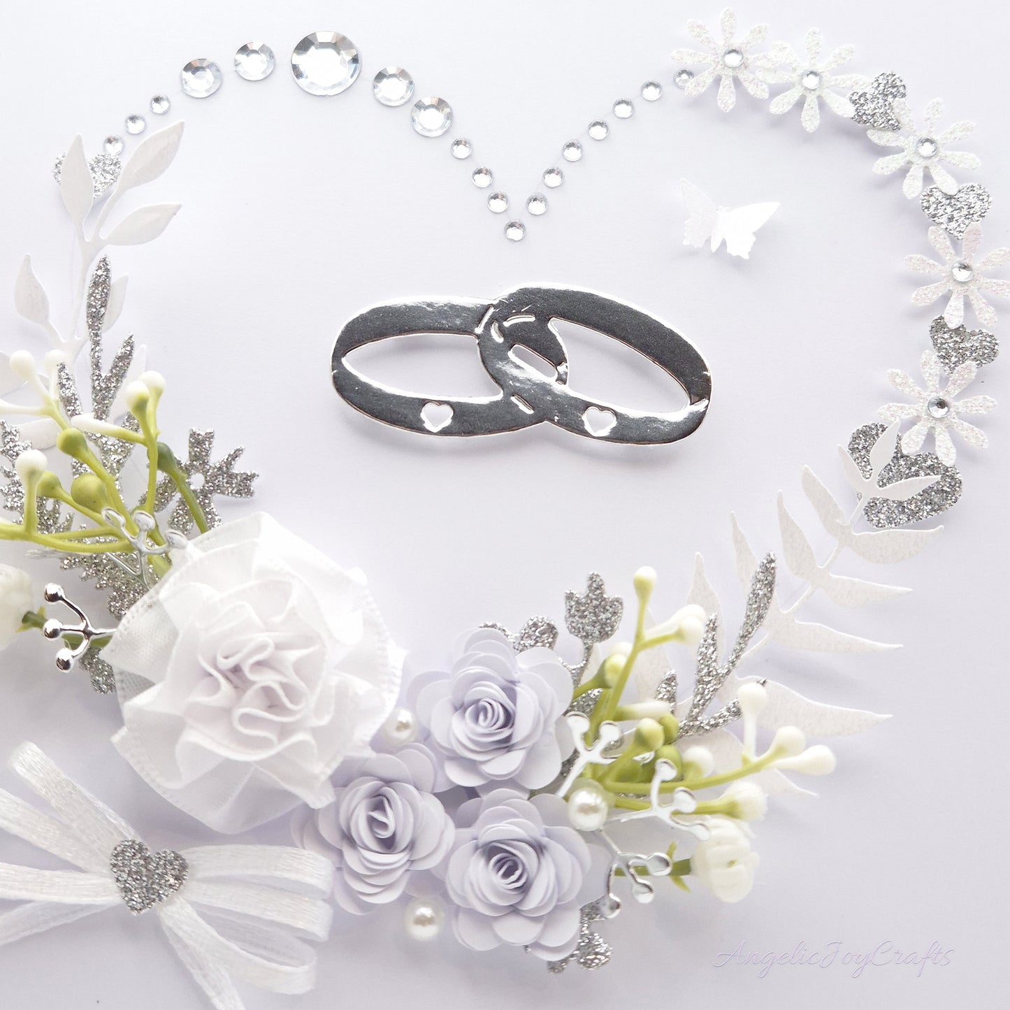 Handmade Personalised 3D Wedding Card with Floral Heart & Rings + Complimentary Gift Box | Anniversary | Engagement