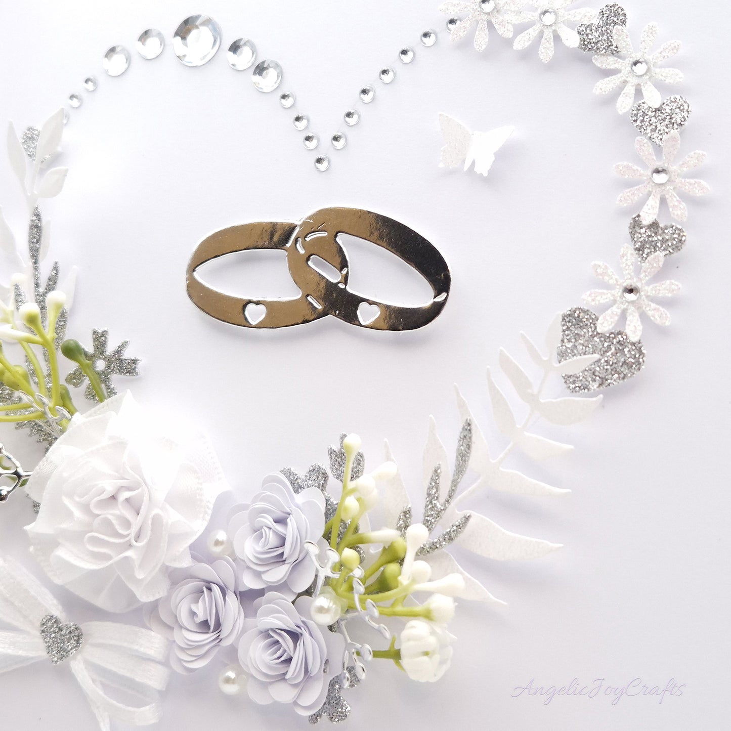 Handmade Personalised 3D Wedding Card with Floral Heart & Rings + Complimentary Gift Box | Anniversary | Engagement