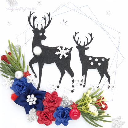 Handmade Personalised 3D Christmas Card with Flowers & Bucks + Complimentary Gift Box | Christmas | Noel | New Year