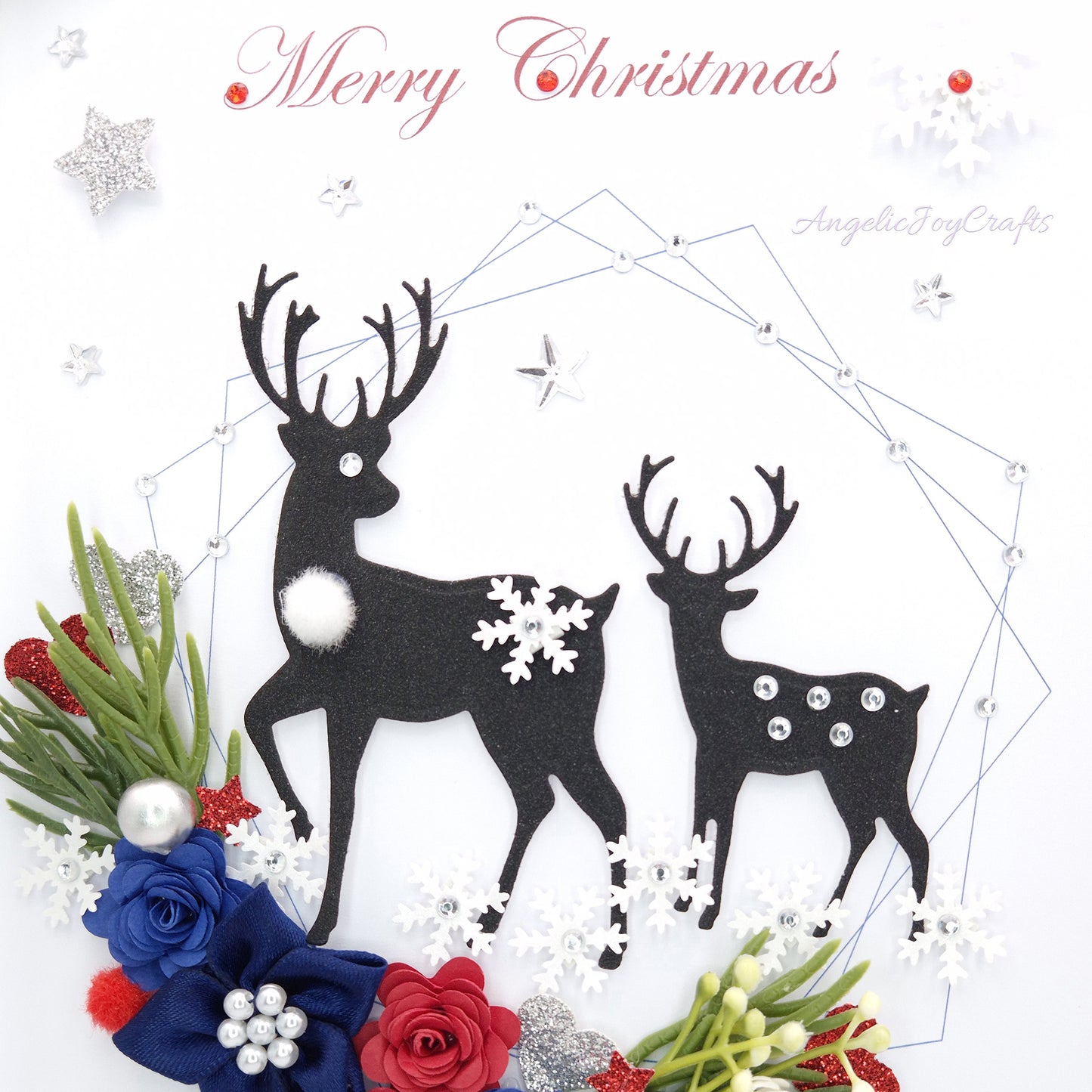 Handmade Personalised 3D Christmas Card with Flowers & Bucks + Complimentary Gift Box | Christmas | Noel | New Year