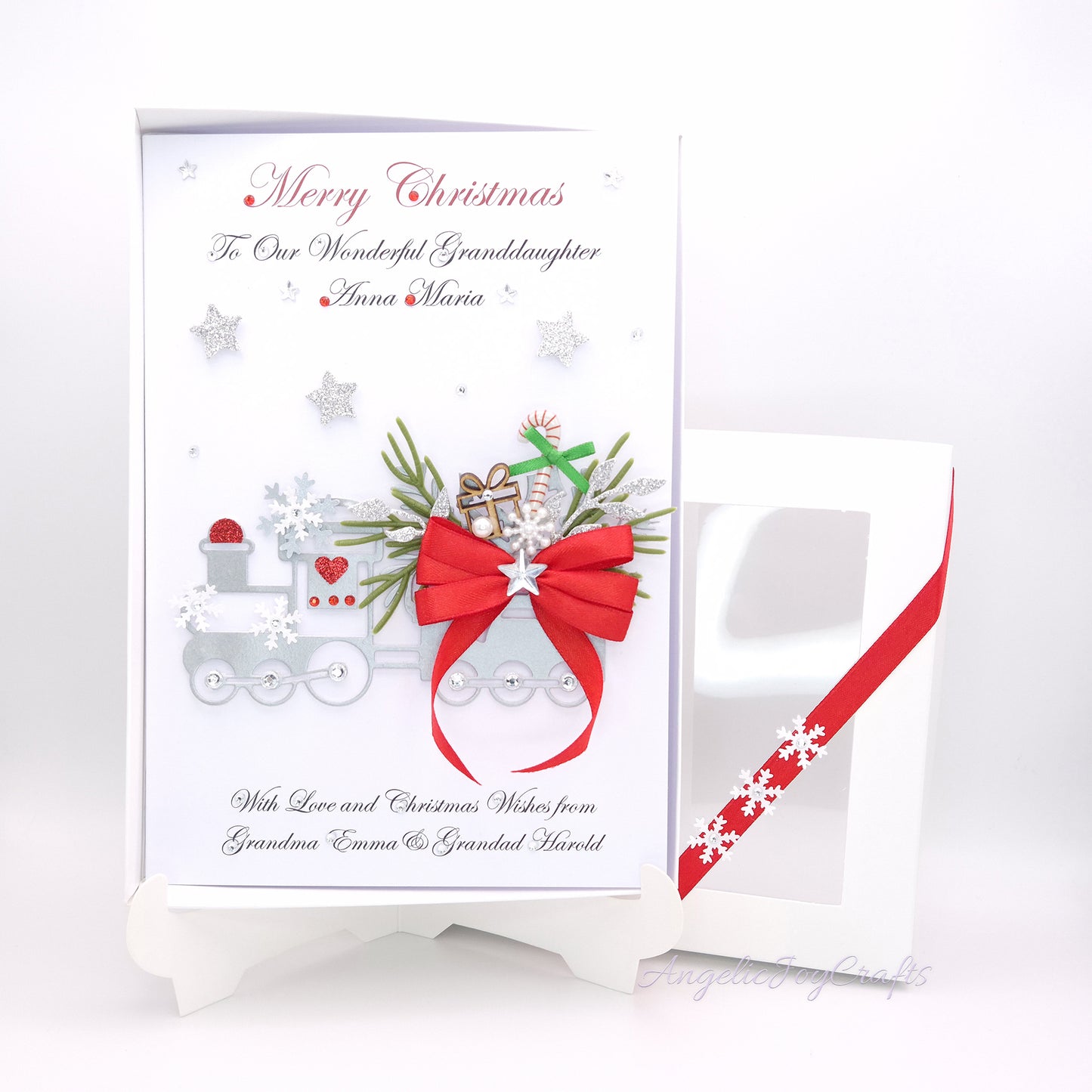Handmade Personalised 3D Christmas Card with Train & Bow + Complimentary Gift Box | Christmas | Noel | New Year