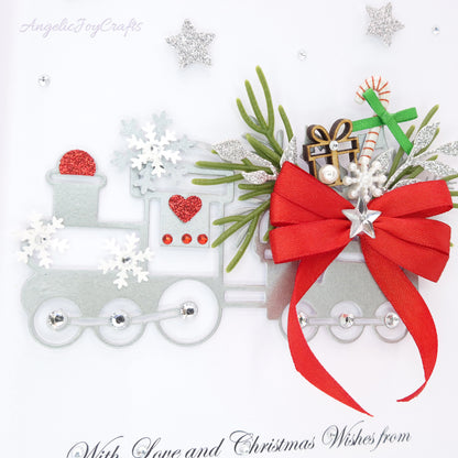 Handmade Personalised 3D Christmas Card with Train & Bow + Complimentary Gift Box | Christmas | Noel | New Year