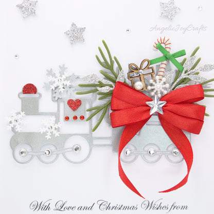 Handmade Personalised 3D Christmas Card with Train & Bow + Complimentary Gift Box | Christmas | Noel | New Year
