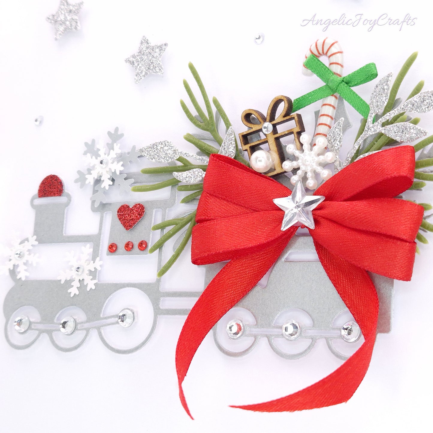 Handmade Personalised 3D Christmas Card with Train & Bow + Complimentary Gift Box | Christmas | Noel | New Year