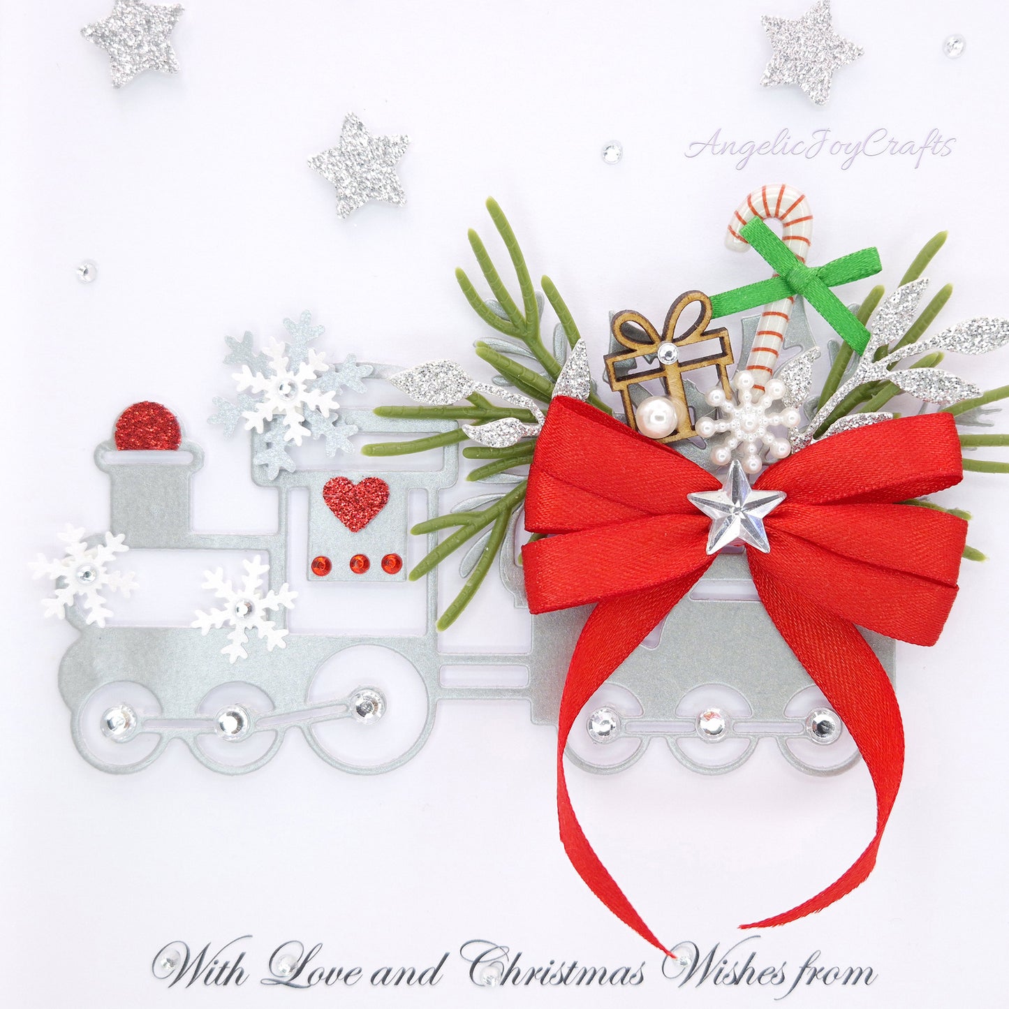 Handmade Personalised 3D Christmas Card with Train & Bow + Complimentary Gift Box | Christmas | Noel | New Year