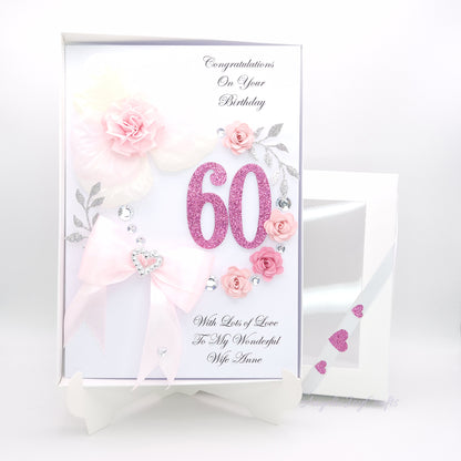 Handmade Personalised 3D Birthday Card with Orchid & Brooch Bow + Complimentary Gift Box | Birthday | Mother's Day