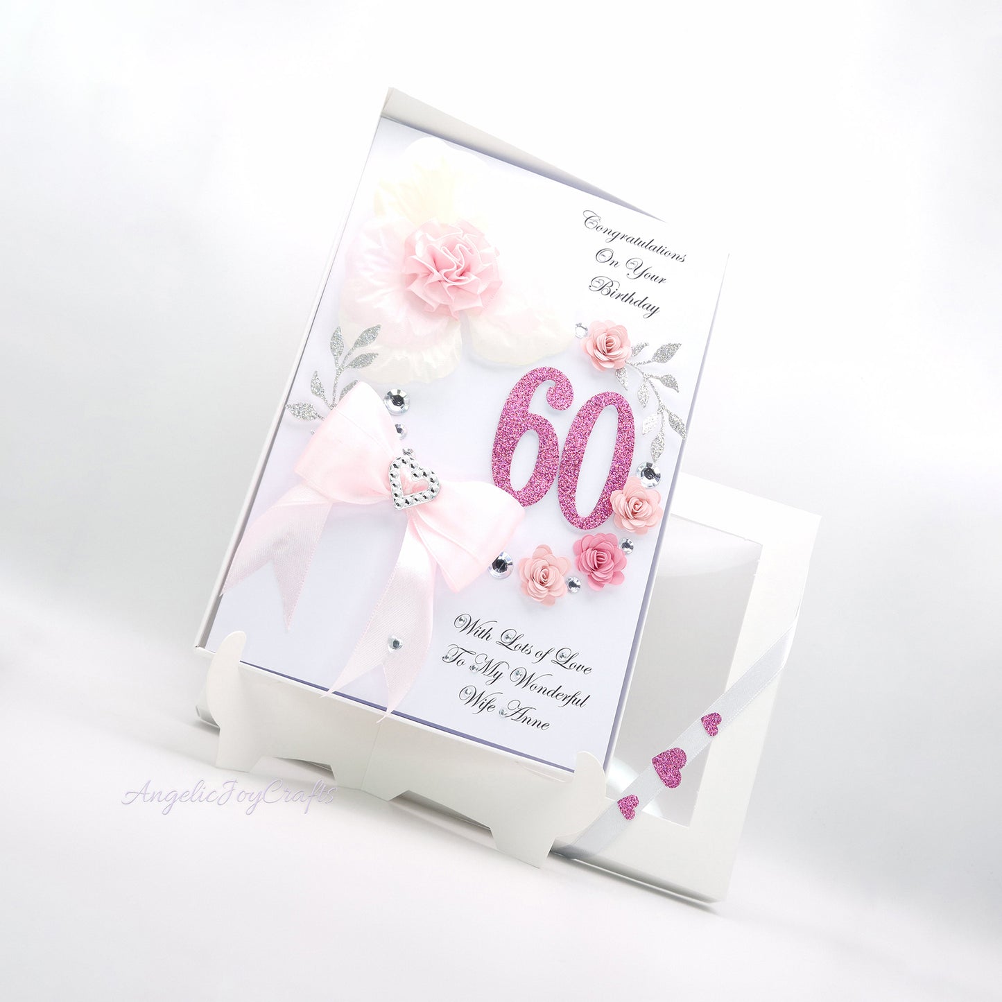 Handmade Personalised 3D Birthday Card with Orchid & Brooch Bow + Complimentary Gift Box | Birthday | Mother's Day