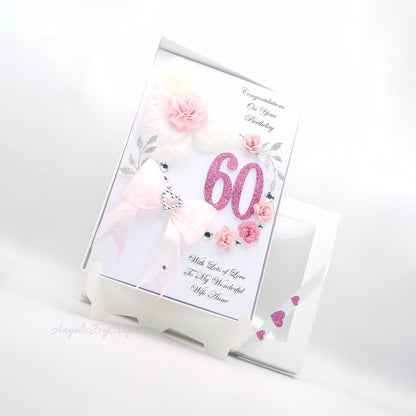 Handmade Personalised 3D Birthday Card with Orchid & Brooch Bow + Complimentary Gift Box | Birthday | Mother's Day