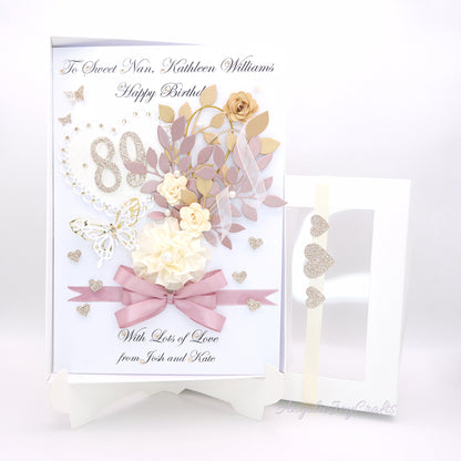 Handmade Personalised 3D Birthday Card with Elegant Bouquet & Bow + Complimentary Gift Box | Birthday | Mother's Day