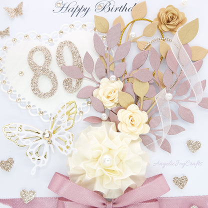 Handmade Personalised 3D Birthday Card with Elegant Bouquet & Bow + Complimentary Gift Box | Birthday | Mother's Day