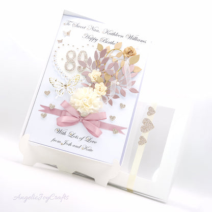 Handmade Personalised 3D Birthday Card with Elegant Bouquet & Bow + Complimentary Gift Box | Birthday | Mother's Day