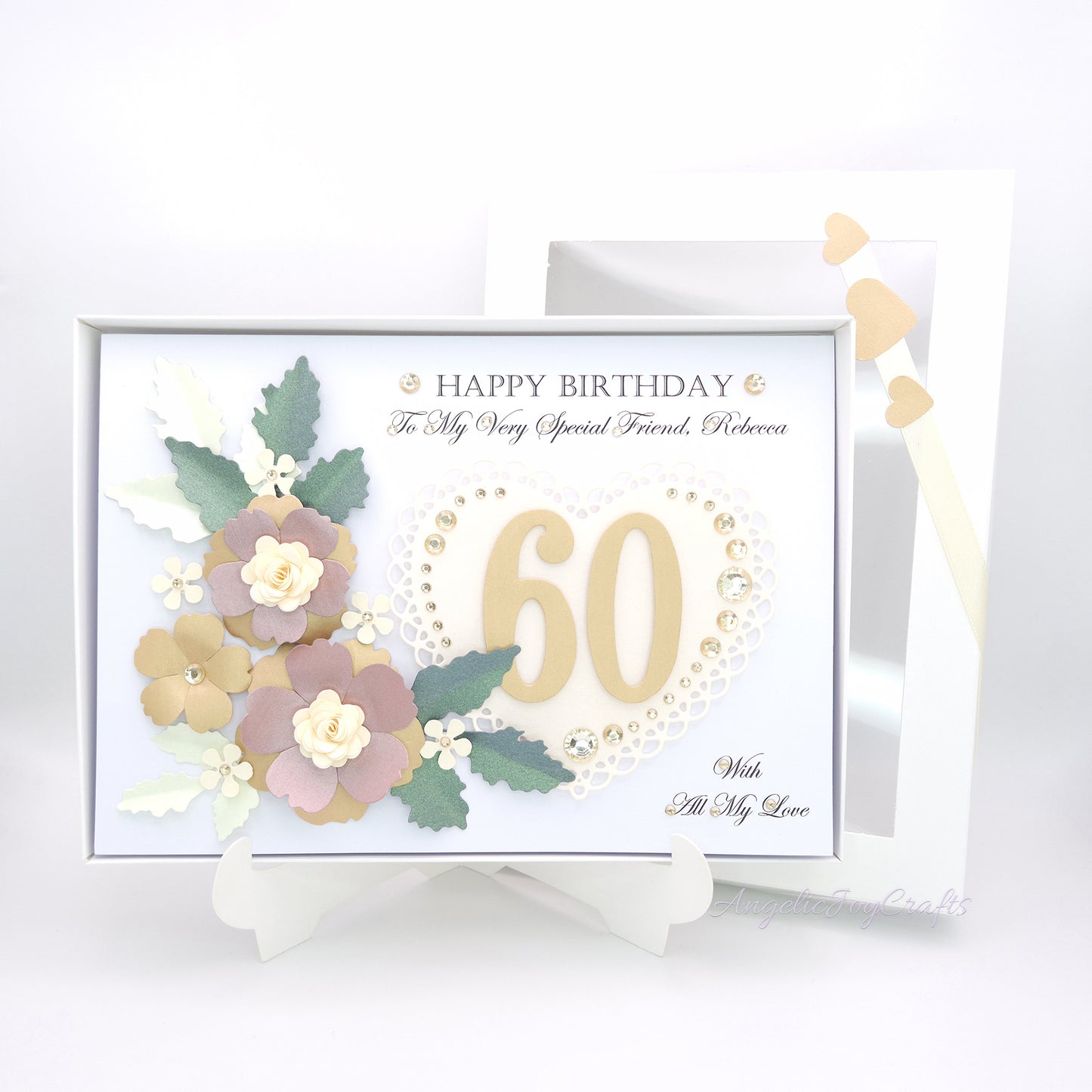 Handmade Personalised 3D Birthday Day Card with Floral Bouquet & Heart + Complimentary Gift Box | Birthday | Mother's Day