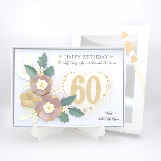 Handmade Personalised 3D Birthday Day Card with Floral Bouquet & Heart + Complimentary Gift Box | Birthday | Mother's Day