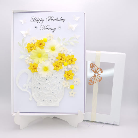 Handmade Personalised 3D Birthday Card with Mug of Flowers + Complimentary Gift Box | Birthday | Mother's Day