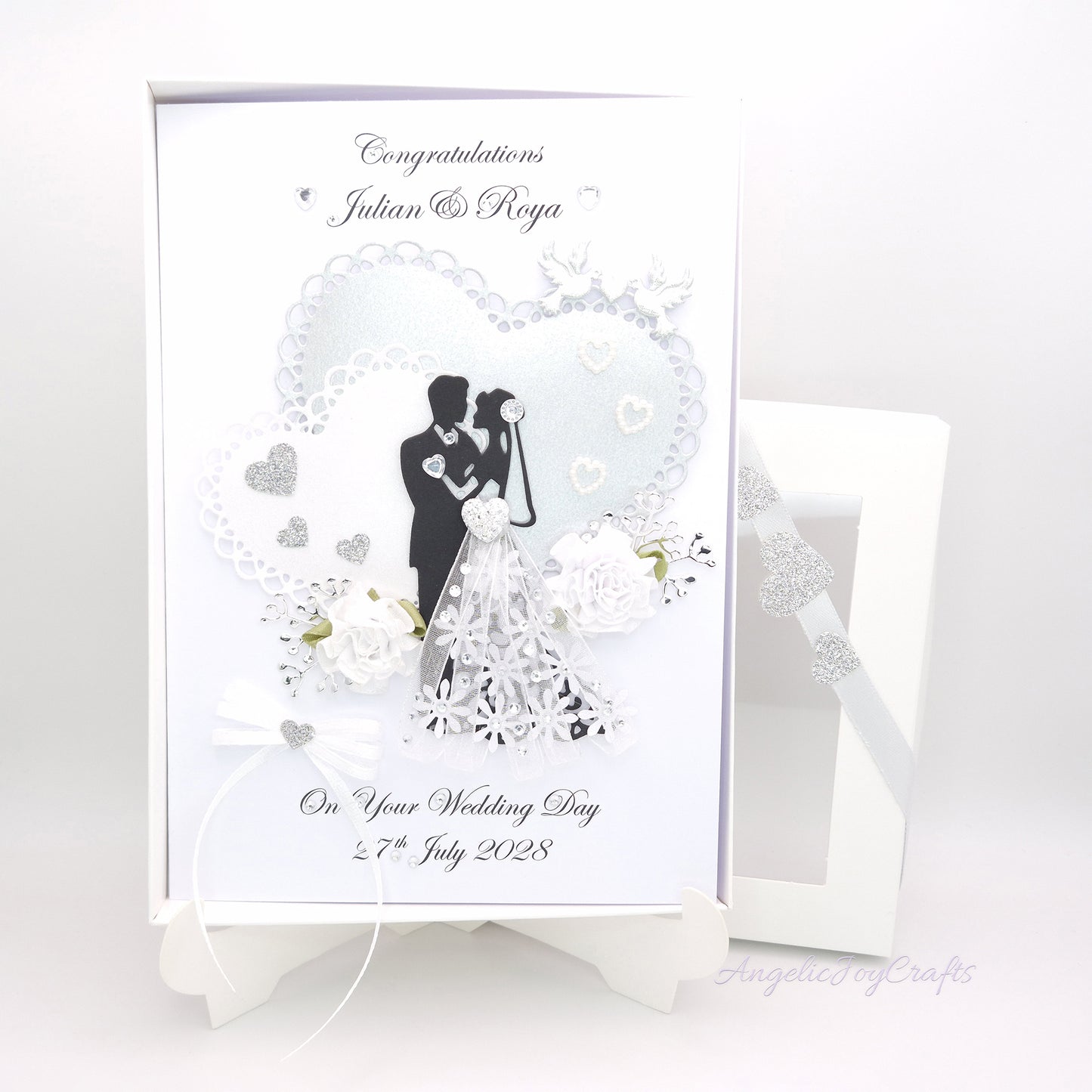Handmade Personalised 3D Wedding Card with Floral Heart & Couple + Complimentary Gift Box | Anniversary | Wedding | Engagement