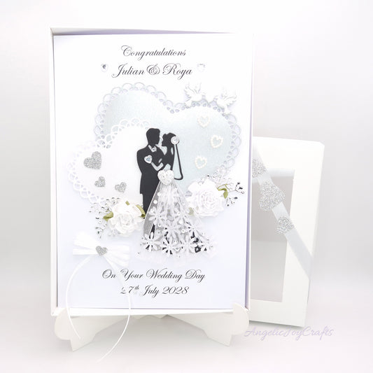 Handmade Personalised 3D Wedding Card with Floral Heart & Couple + Complimentary Gift Box | Anniversary | Wedding | Engagement