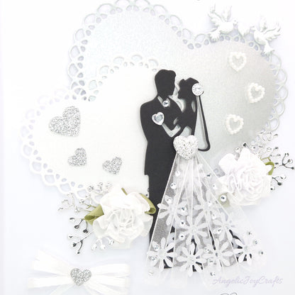 Handmade Personalised 3D Wedding Card with Floral Heart & Couple + Complimentary Gift Box | Anniversary | Wedding | Engagement